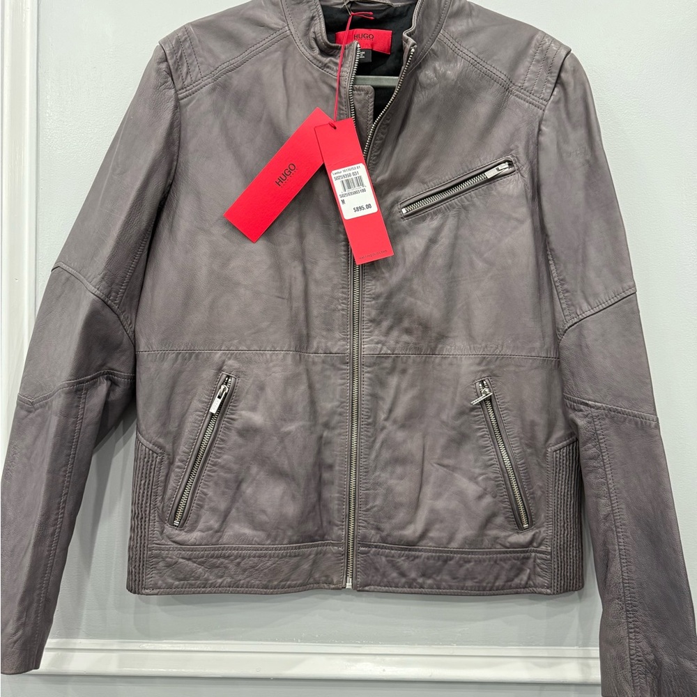HUGO BossMen's Charcoal Leather Jacket